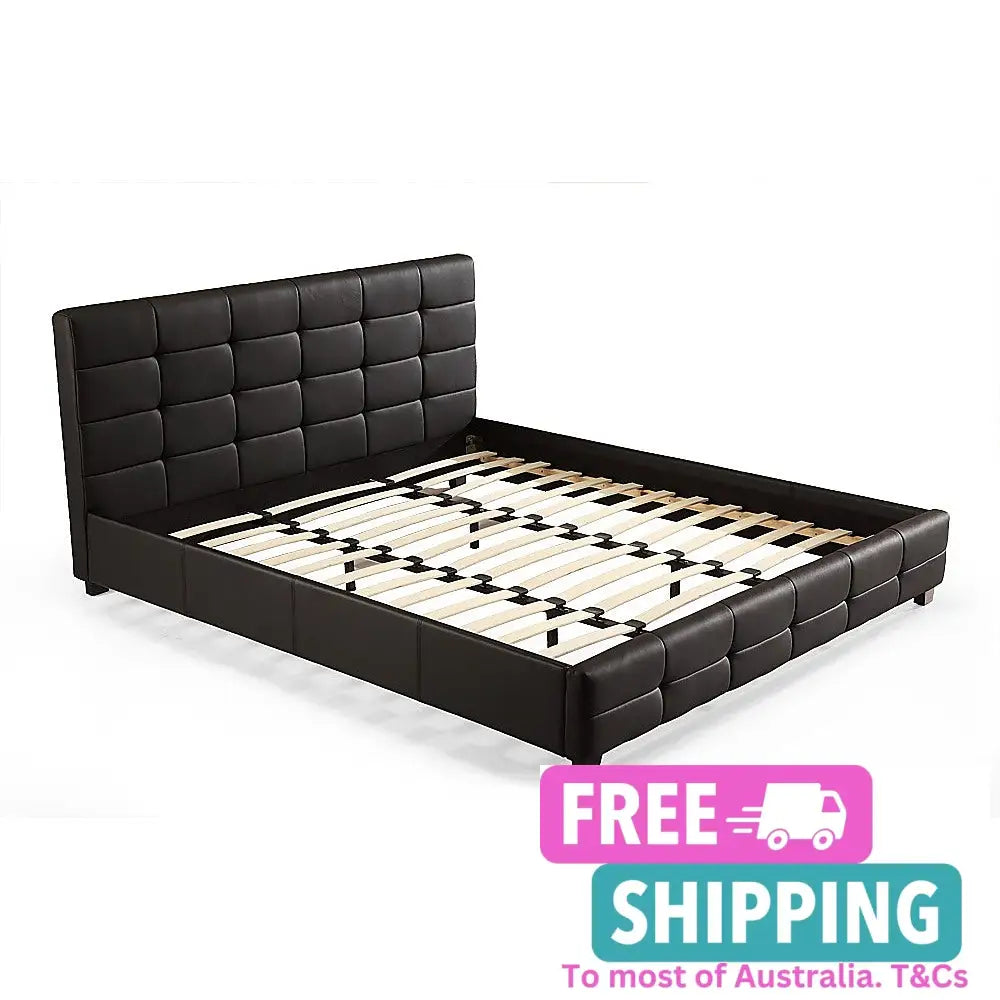 King Pu Leather Deluxe Bed Frame Black Furniture > Bedroom