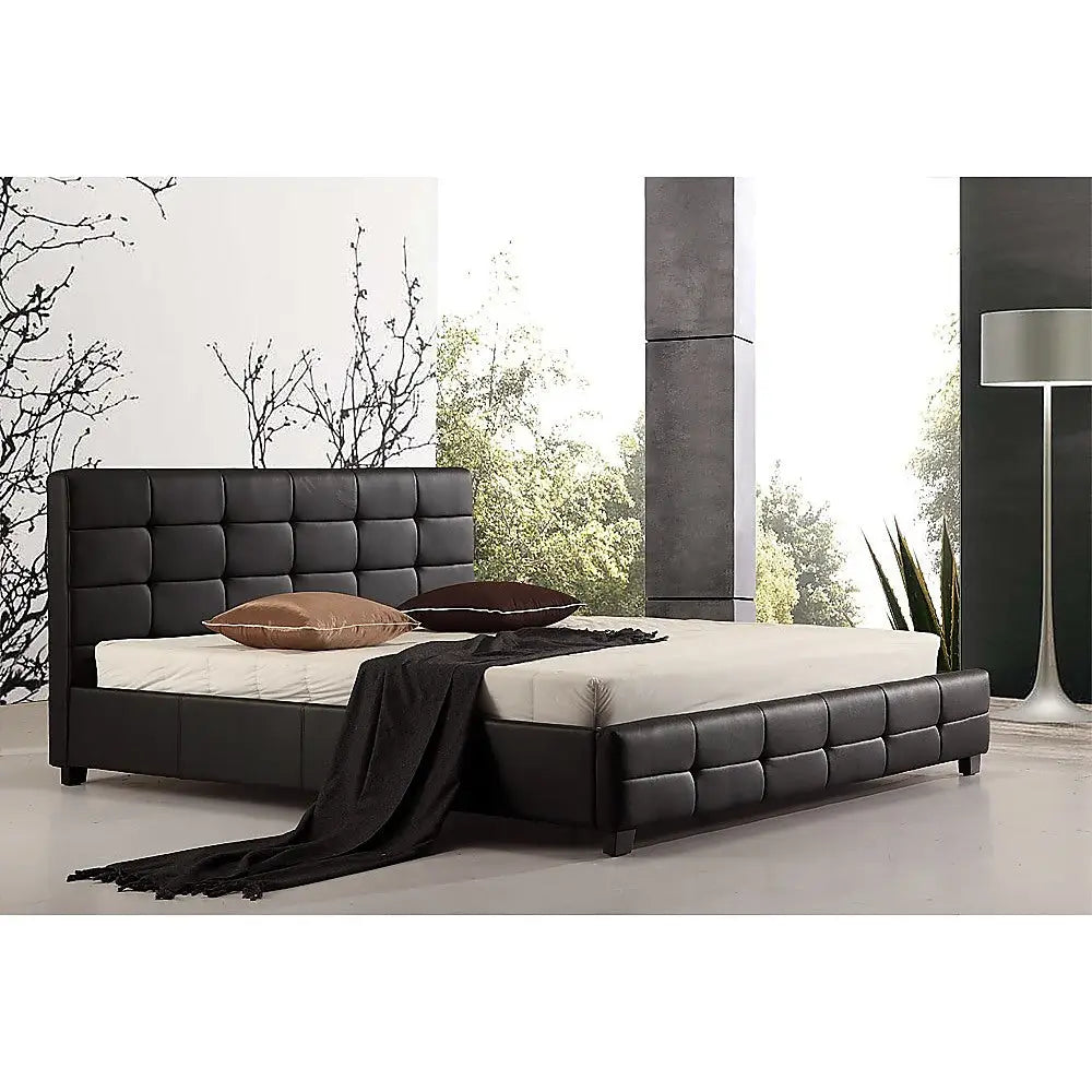 King Pu Leather Deluxe Bed Frame Black Furniture > Bedroom