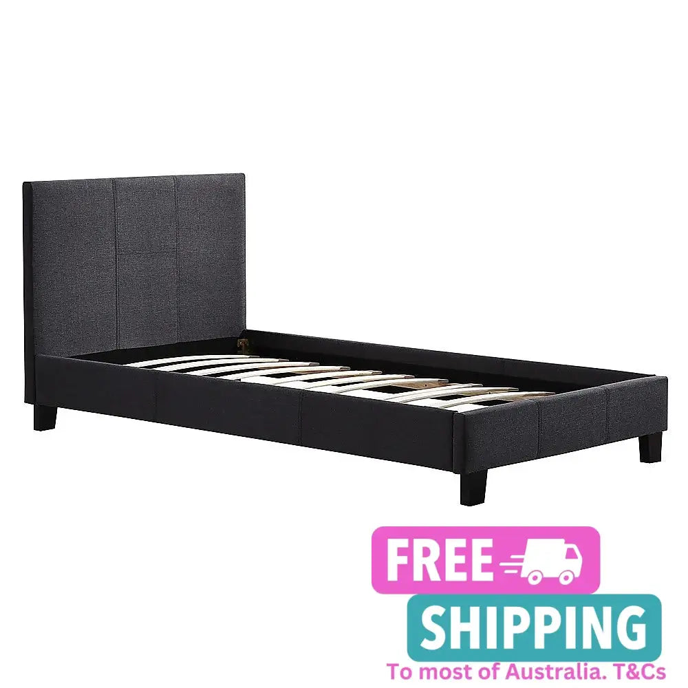 Single Linen Fabric Bed Frame Grey Furniture > Bedroom