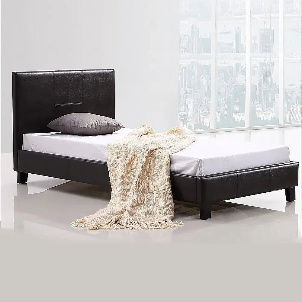 Single Pu Leather Bed Frame Brown Furniture > Bedroom