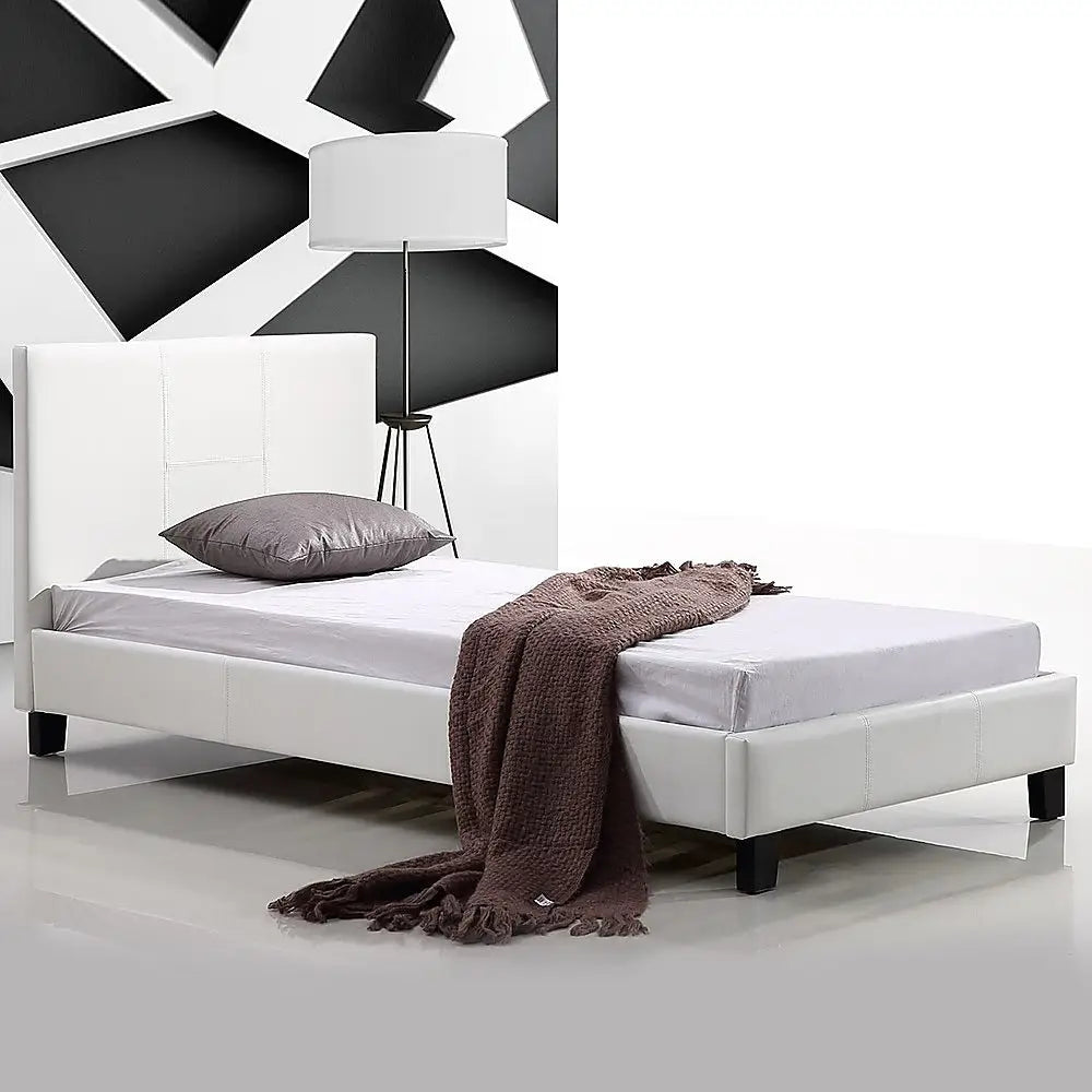 Single Pu Leather Bed Frame White Furniture > Bedroom