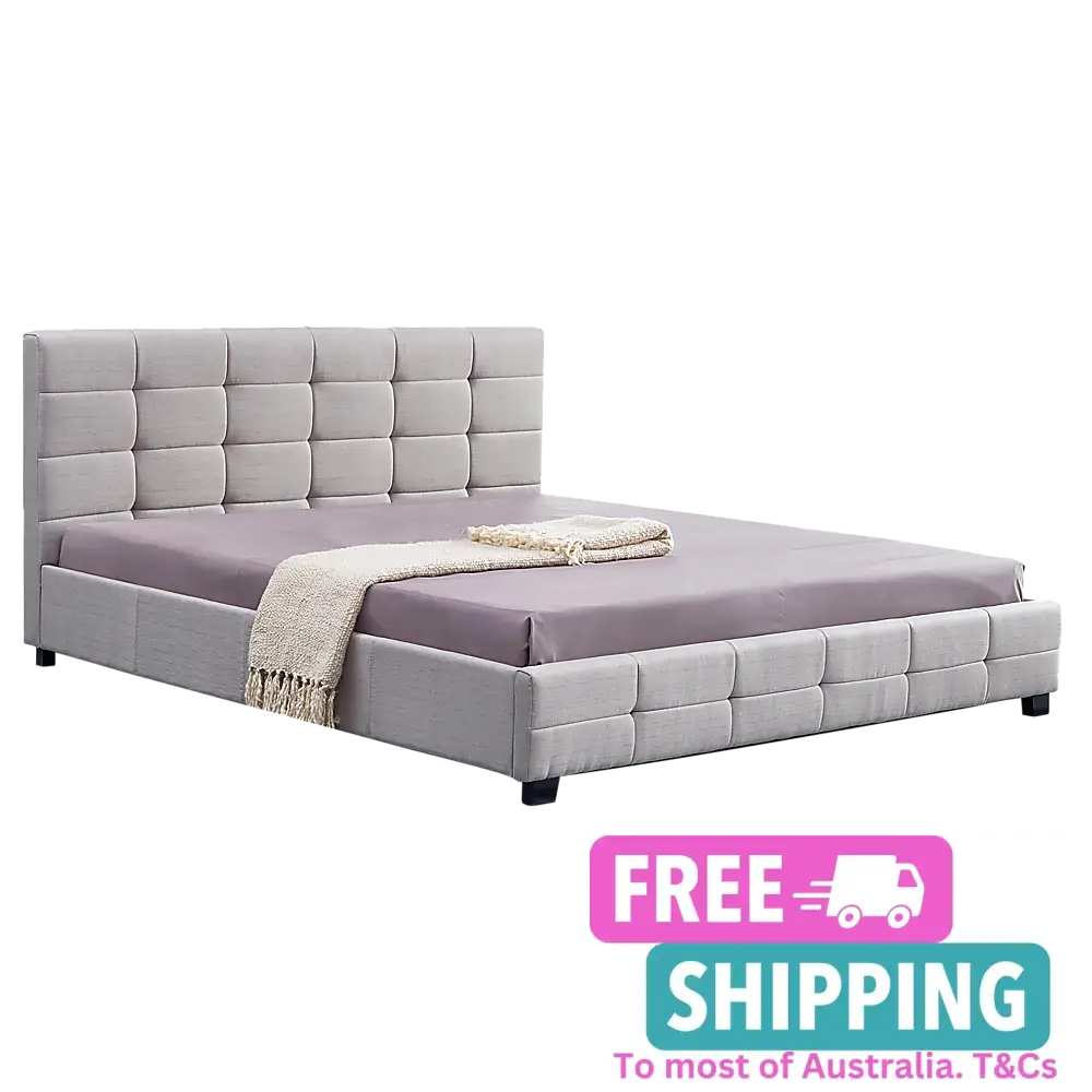 Linen Fabric King Deluxe Bed Frame Beige Furniture > Bedroom