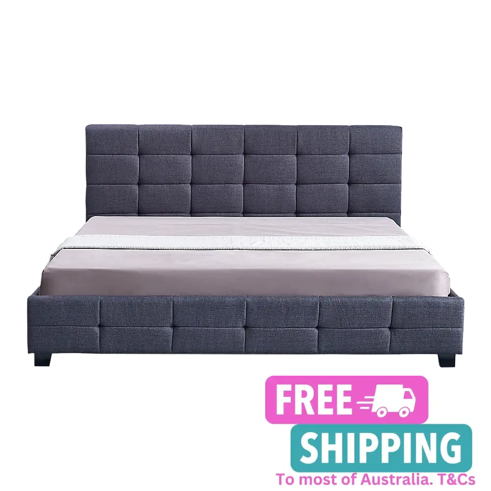 Linen Fabric King Deluxe Bed Frame Grey Furniture > Bedroom