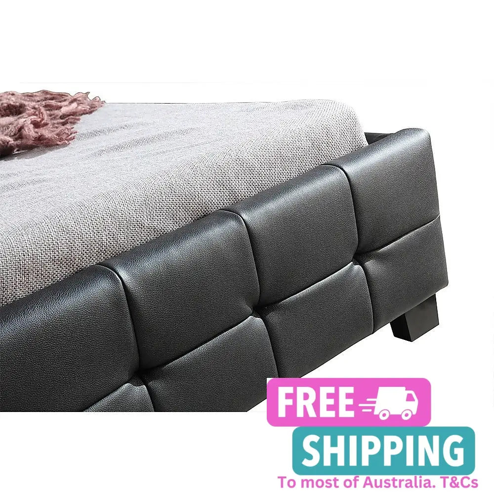 King Single Pu Leather Deluxe Bed Frame Black Furniture > Bedroom