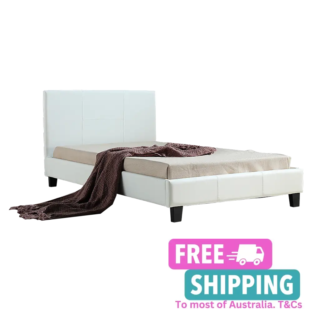 King Single Pu Leather Bed Frame White Furniture > Bedroom