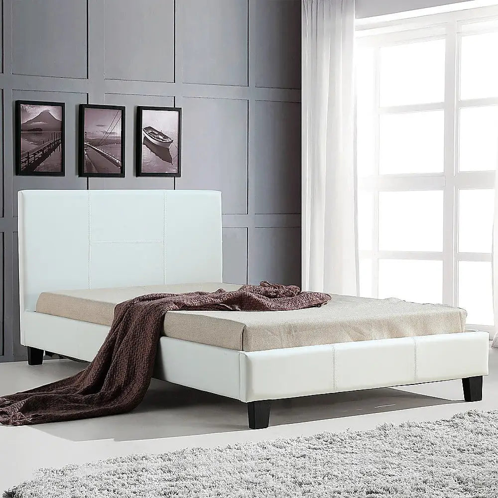 King Single Pu Leather Bed Frame White Furniture > Bedroom