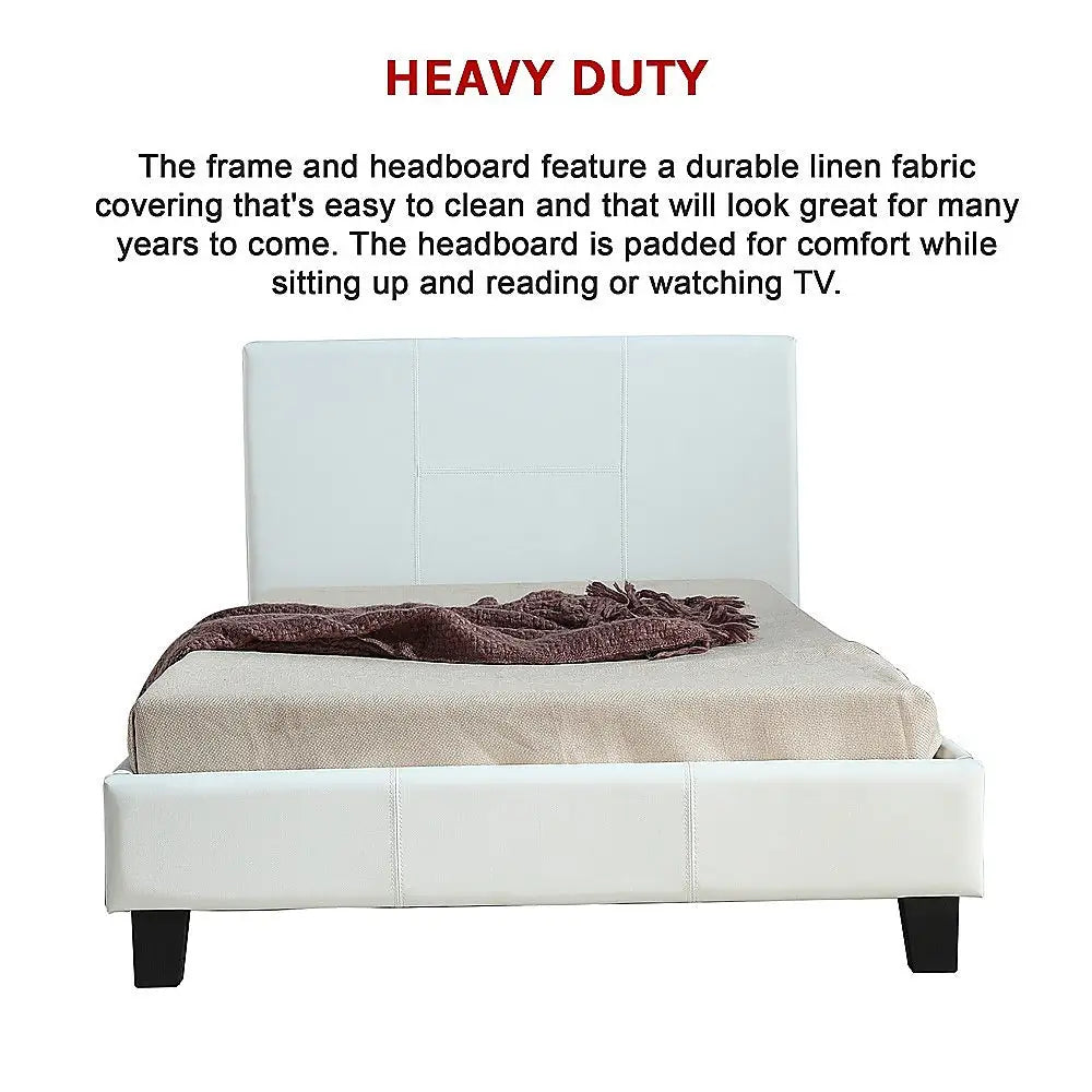 King Single Pu Leather Bed Frame White Furniture > Bedroom