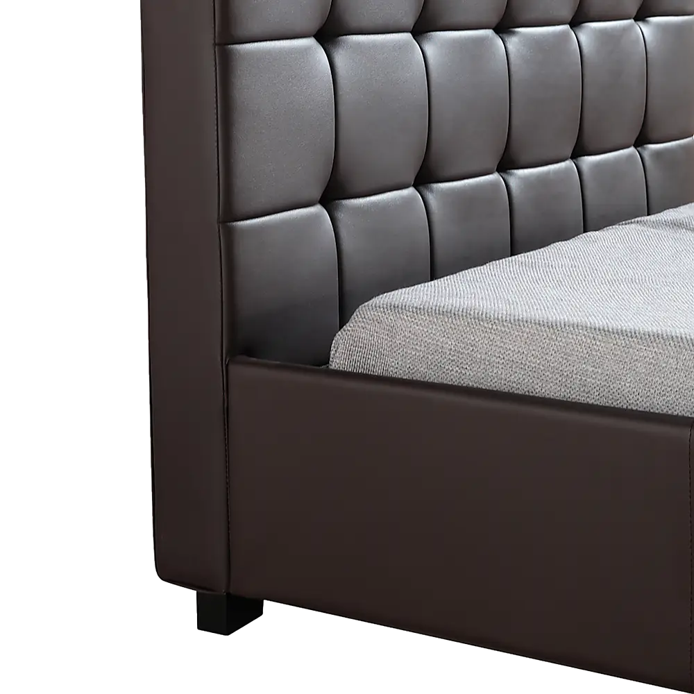 King Single Pu Leather Deluxe Bed Frame Brown Furniture > Bedroom