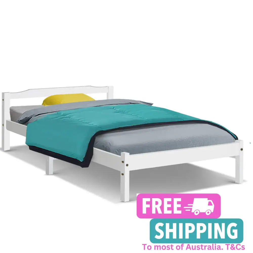 Bed Frame Single Size Wooden Mattress Base Timber Platform White Furniture > Bedroom