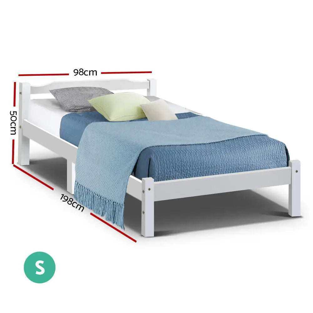 Bed Frame Single Size Wooden Mattress Base Timber Platform White Furniture > Bedroom