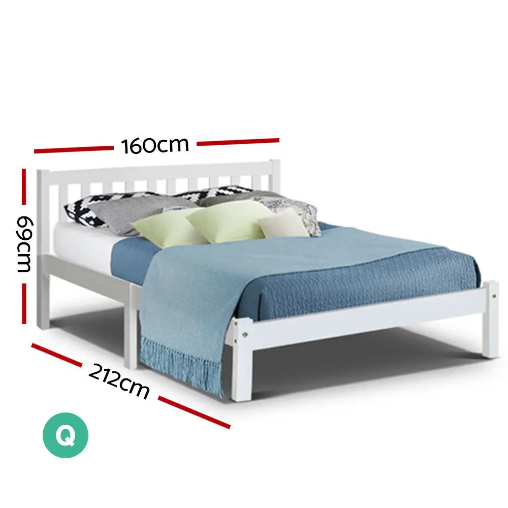 Wooden Bed Frame Queen Size Pine Timber Mattress Base Bedroom Furniture >