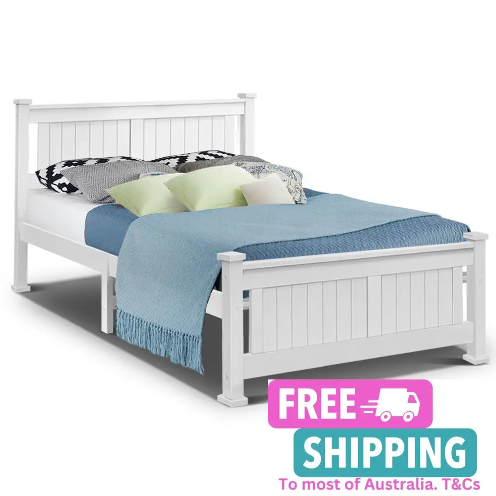 Double Size Wooden Bed Frame - White Furniture > Bedroom