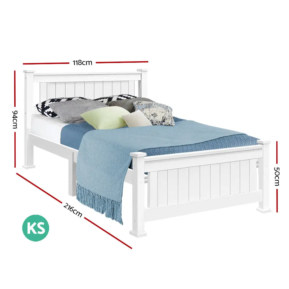 King Single Wooden Bed Frame - White Furniture > Bedroom
