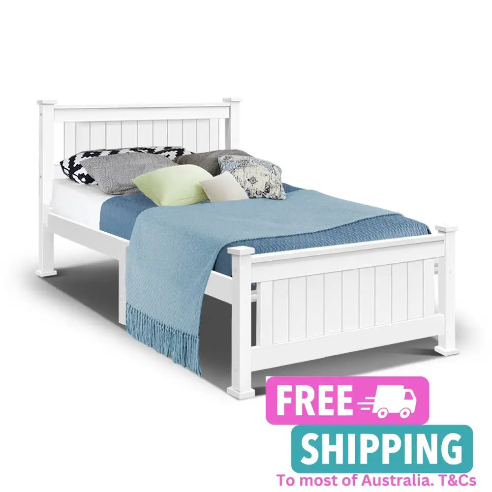 Single Size Wooden Bed Frame - White Furniture > Bedroom