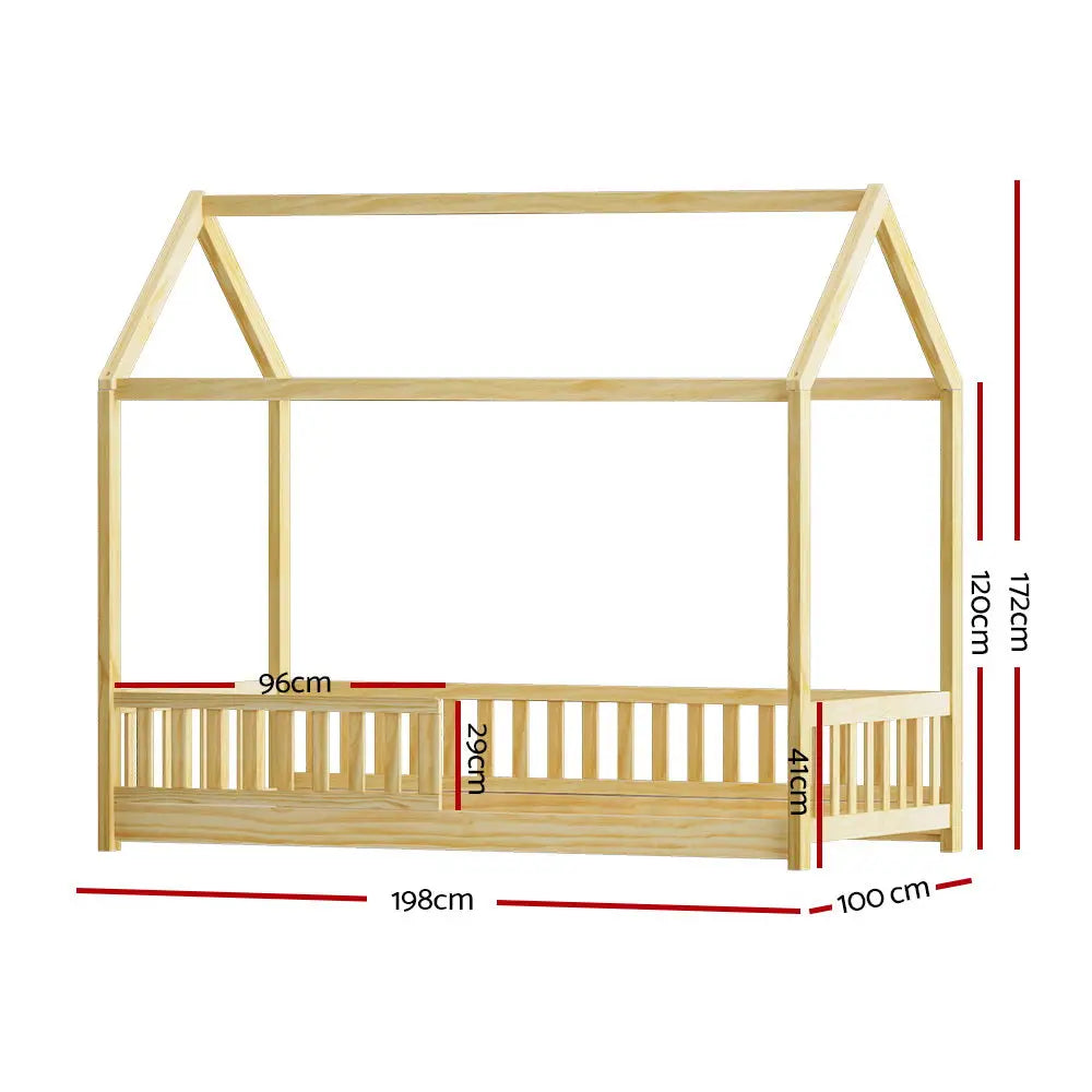 Wooden Bed Frame Single Size House Pine Timber Base Platform Oak Furniture > Bedroom