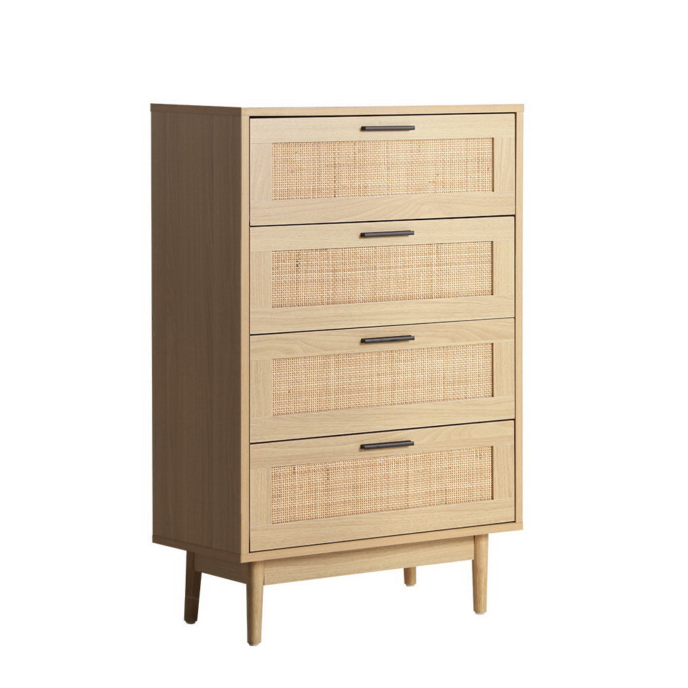 4 Chest of Drawers Rattan Tallboy Cabinet Bedroom Clothes Storage Wood