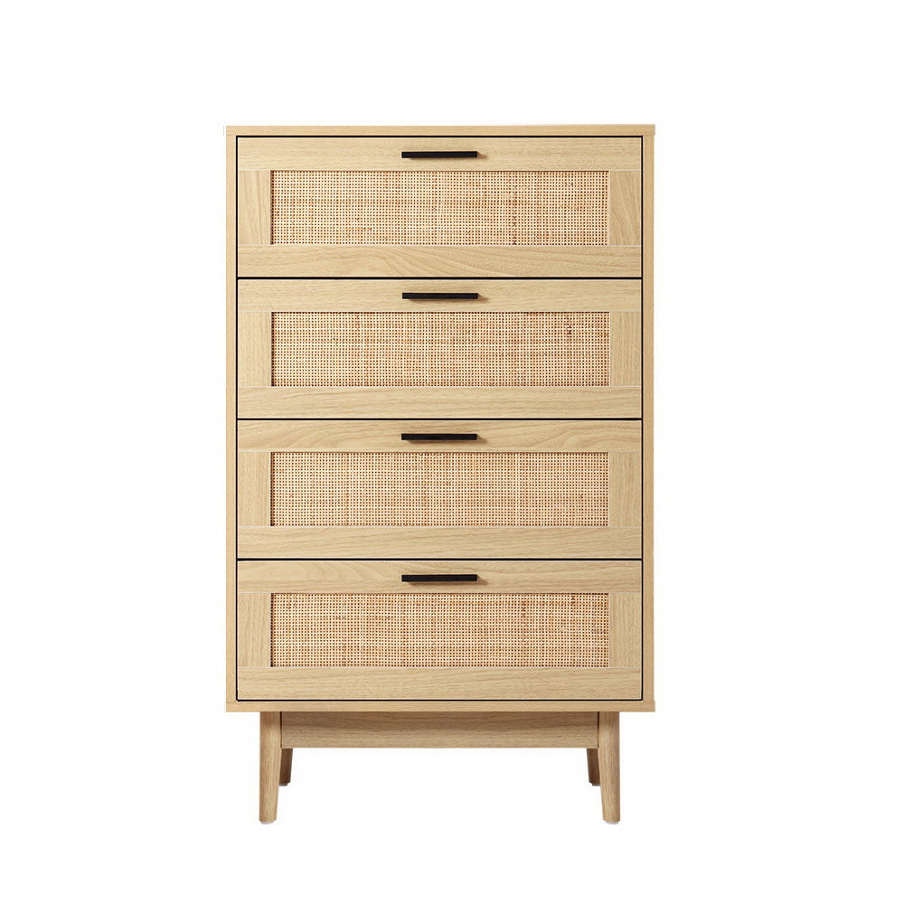 4 Chest of Drawers Rattan Tallboy Cabinet Bedroom Clothes Storage Wood