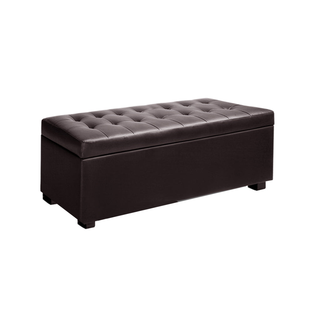 Storage Ottoman Blanket Box Footstool Leather Foot Stool Chest Toy Brown