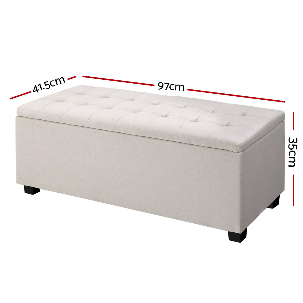 Large Fabric Storage Ottoman - Beige