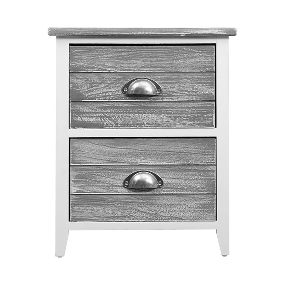 2x Bedside Table Nightstands 2 Drawers Storage Cabinet Bedroom Side Grey